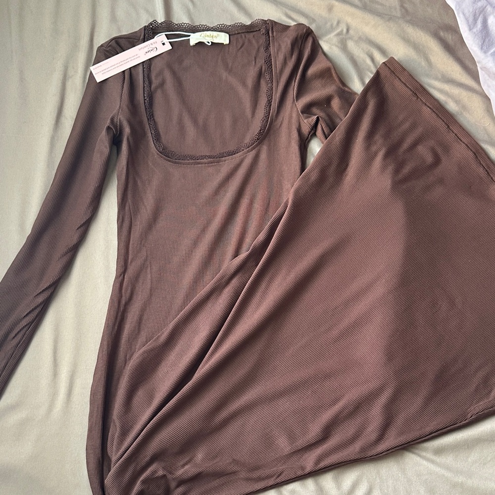 Brown Long Sleeve Maxi Dress